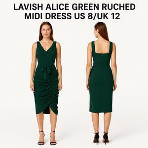 Lavish Alice Green Ruched Midi Dress US 8/UK 12